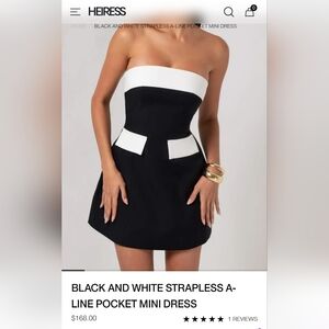 Heiress Black and white strapless a-line pocket mini dress